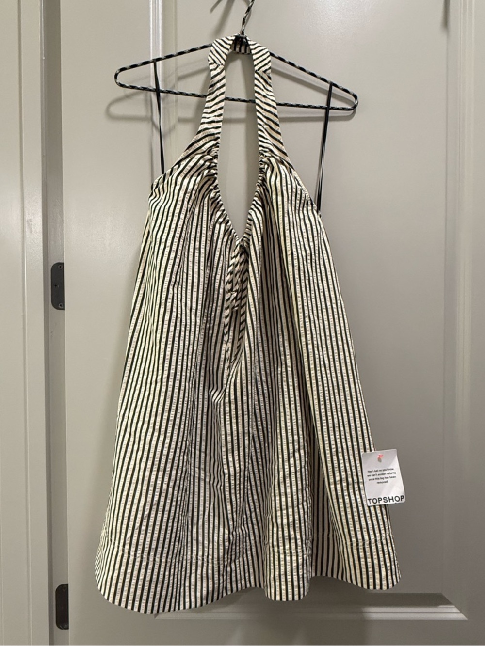 Topshop halter mini trapeze dress in mono stripe